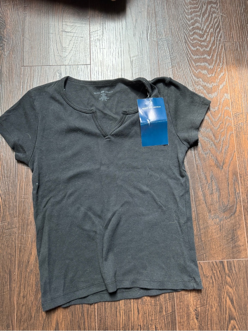 Brandy Melville Black Short Sleeve V-Notch Tee